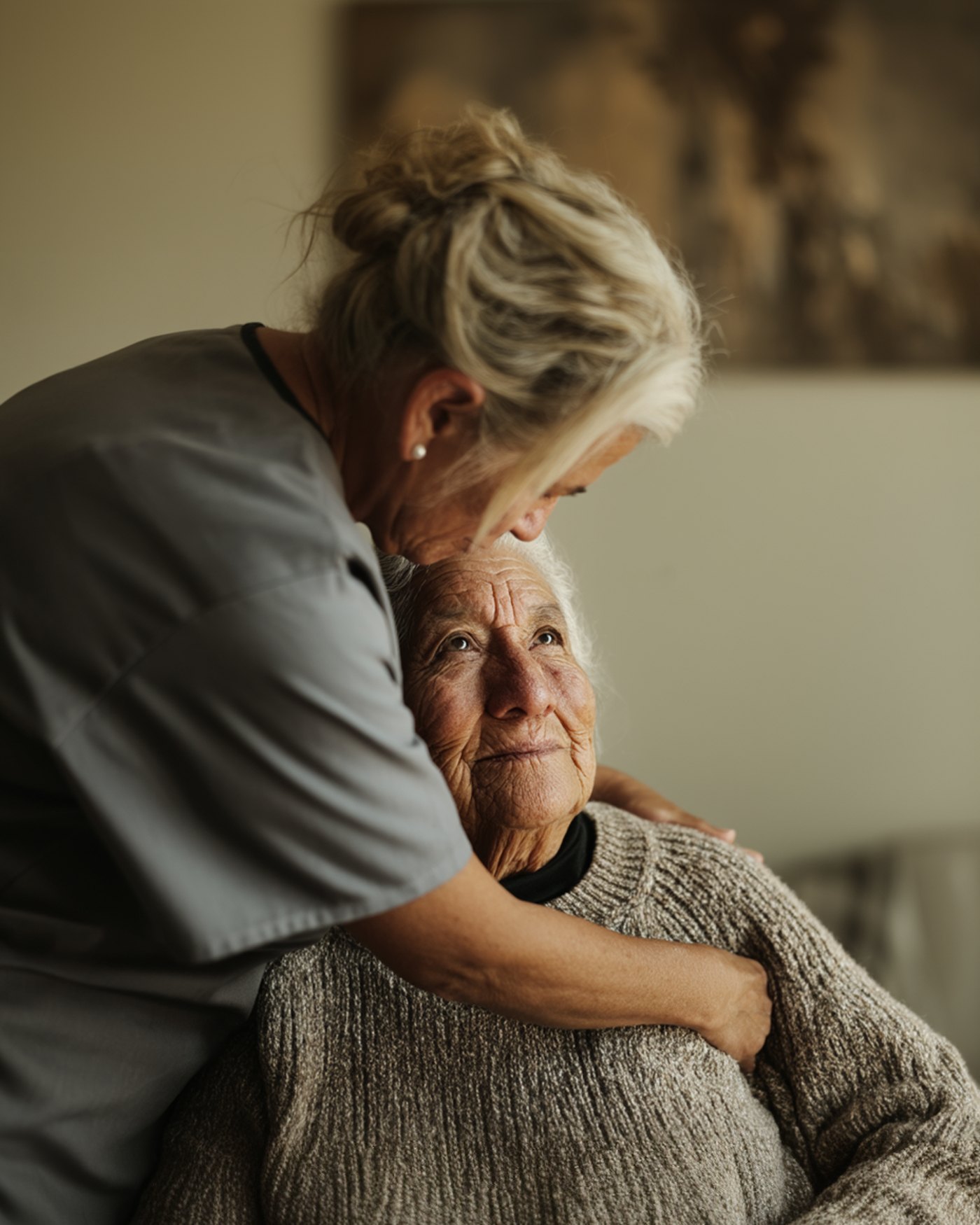 Kassy Health nurse with an elderly patient — warm, joyful moment at home