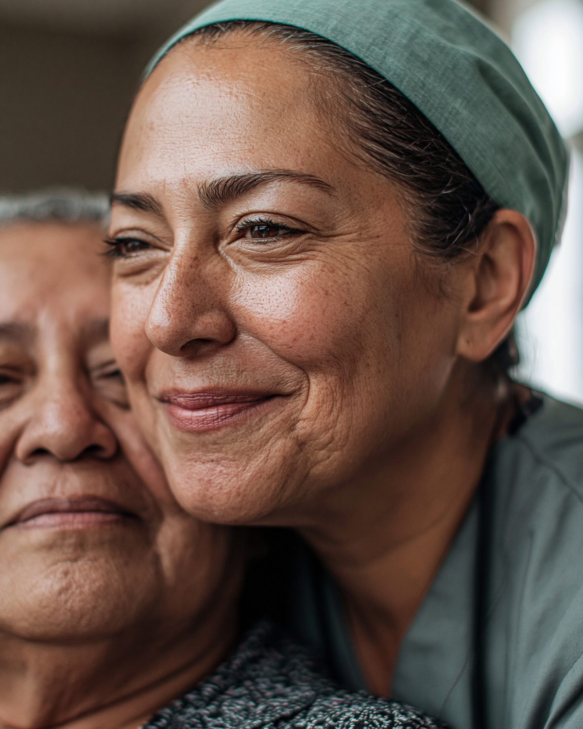 Maria's mother with her home health nurse at home