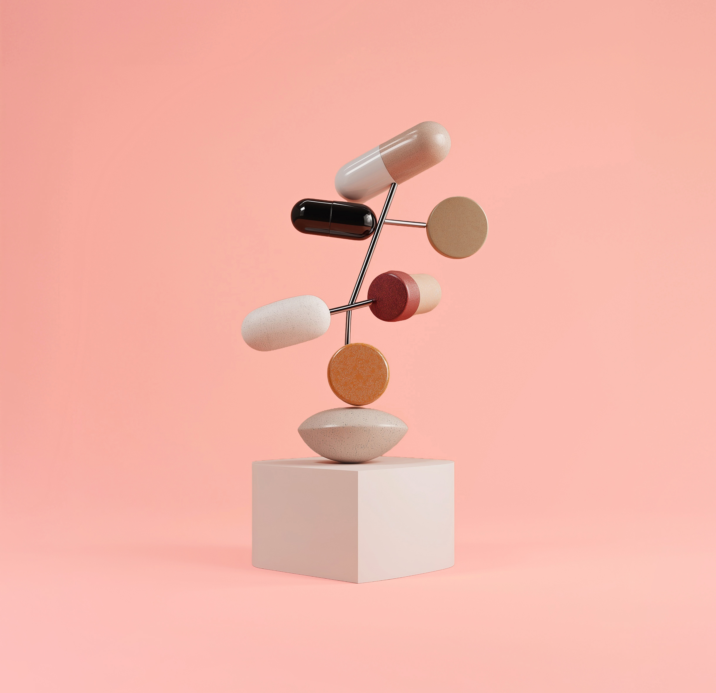 Sculpted balance of pills, capsules, and tablets