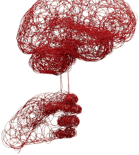 Wire-art brain held in a hand — pain management